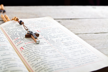 Rosary beads and breviary