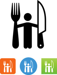 Sticker - Person Holding Fork And Steak Knife Icon - Illustration