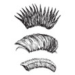 Iroquois types: pointed, breakwater and short, hand drawn doodle, sketch in woodcut style, black and white vector illustration