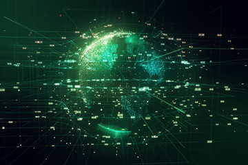 Sticker - 3d illustration of planet earth in space with connections by lines and numbers