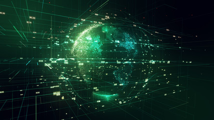 Wall Mural - 3d illustration of planet earth in space with connections by lines and numbers