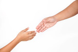 Fototapeta  - Hands is part of body woman and kid isolated for helping with white background.