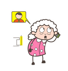 Wall Mural - Cartoon Grandmother Talking on Phone Vector Illustration