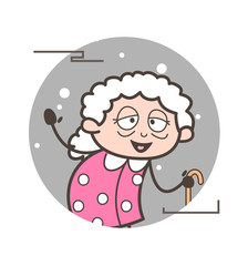 Wall Mural - Cartoon Happy Old Lady Gesturing with Hand Vector Illustration