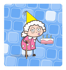 Wall Mural - Cartoon Granny Holding a Cake Vector Illustration