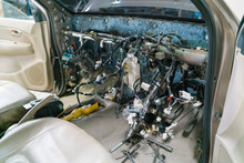  Interior View Of A Car Repair & Electric Wiring System Showing Wires In A Car,