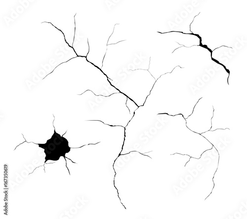 Fotografía Set of black vector cracks and holes isolated on white background