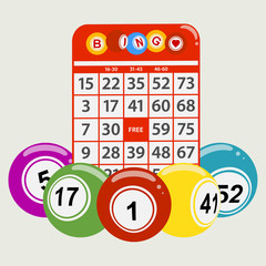 Wall Mural - Drawning style bingo balls and red card background