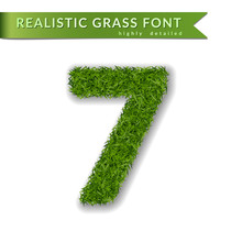 Grass Number Seven. Green Number 7, Isolated On White Background. Green Grass Seven, Symbol Of Fresh Nature, Plant Lawn, Summer. Grass 3D Texture Spring Font. Beautiful Eco Design Vector Illustration