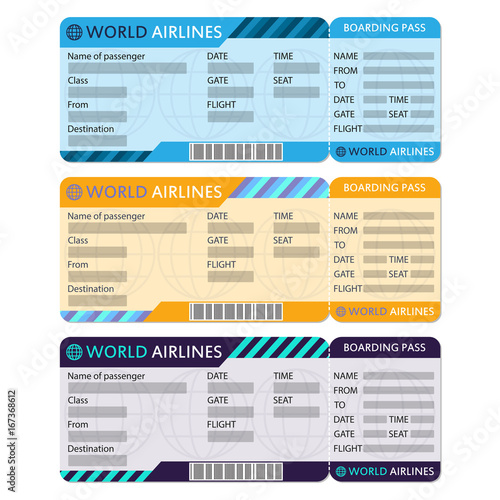 airline or plane ticket set boarding pass blank and airplane ticket
