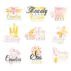 Poster - SPA healthy beauty studio set for label design. Health and beauty care, colorful watercolor vector Illustrations