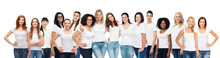 Group Of Happy Different Women In White T-shirts