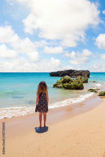 Métisse Se Promenant Sur La Plage Ensoleillée Buy This