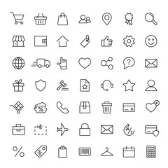 e-commerce online shopping line black 49 icons set