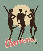Silhouettes Of Three Flapper Girls On A Charleston Party Poster