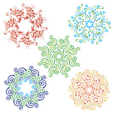 Set Of Colorful Mandalas Of Curls. Vector Illustration.