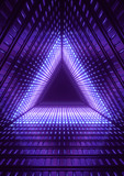 Fototapeta Przestrzenne - 3d render, blue neon lights, blue triangle tunnel, abstract geometric background