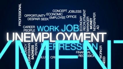 Wall Mural - Unemployment animated word cloud, text design animation.