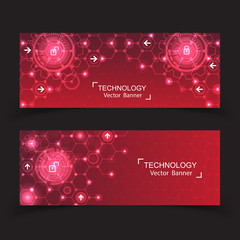 set of 2 banner technology innovation modern concept design.