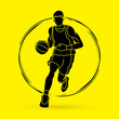 Basketball player running front view graphic vector