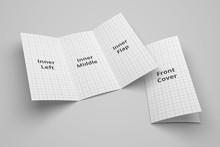 US Letter Tri Fold Brochure 3D Illustration Mockup With Grid No. 1