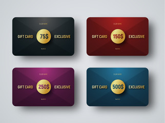 Wall Mural - templates of premium gift cards with a golden circle at the intersection of triangles