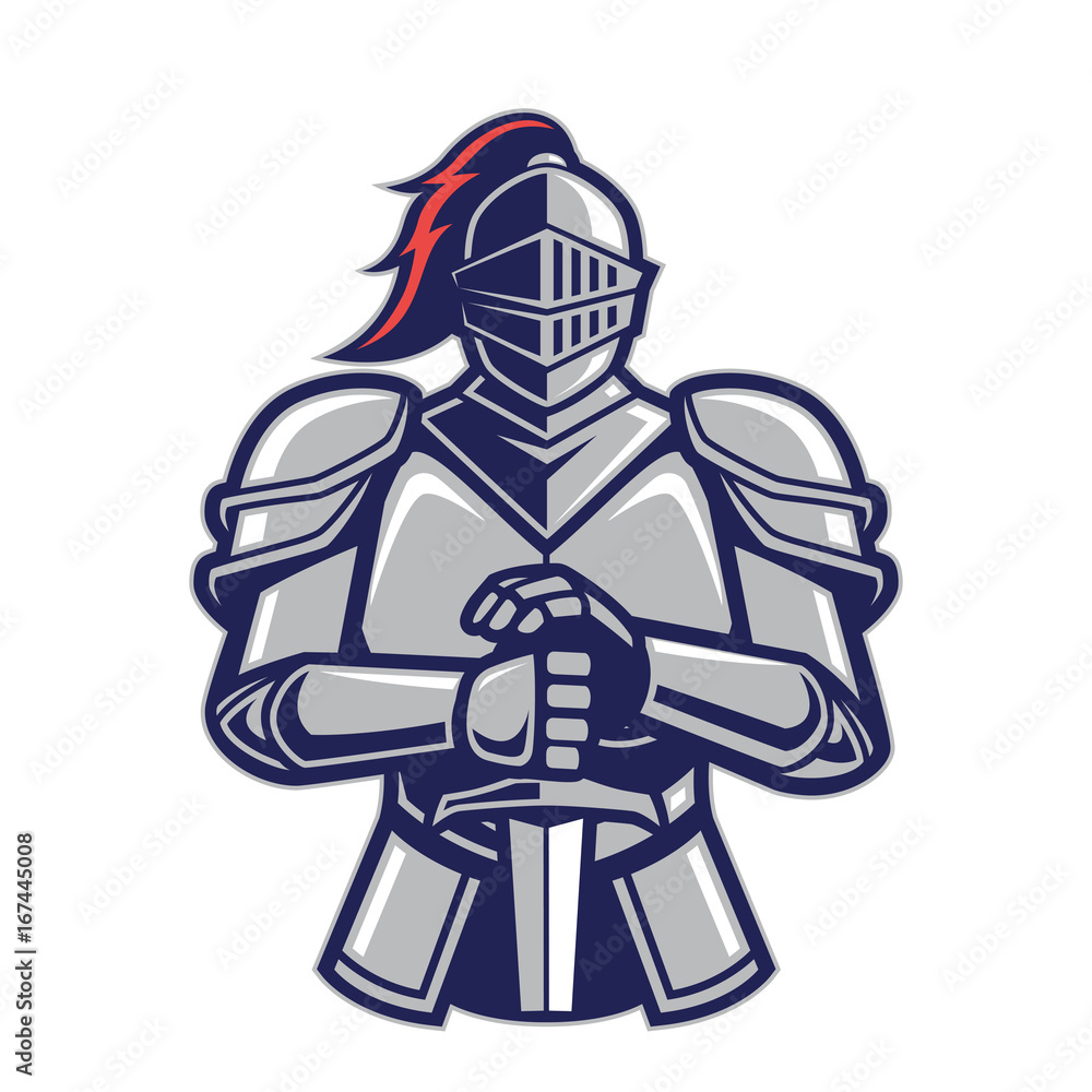 Warrior knight mascot - obrazy, fototapety, plakaty 