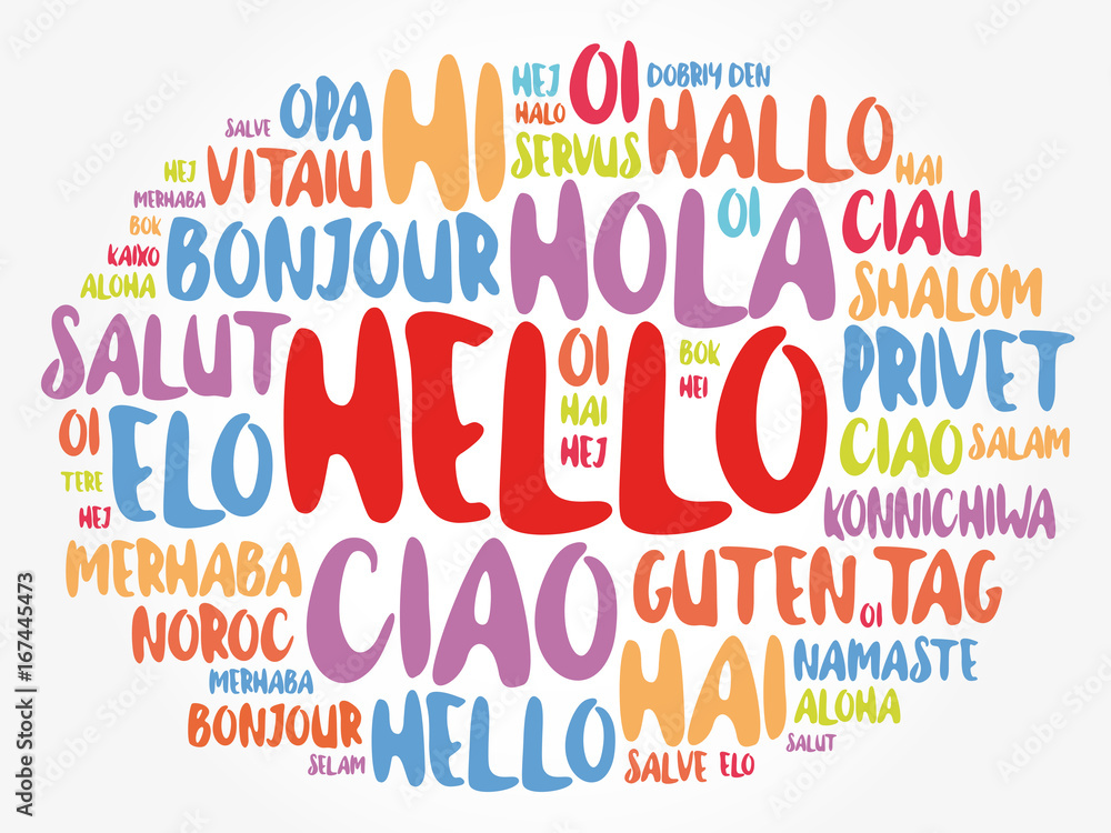 Hello word cloud in different languages of the world, background ...