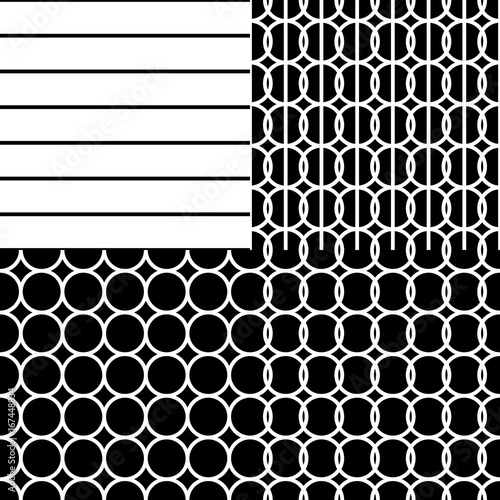 Simple repeating texture with circles and vertical stripes. Vector seamless p...