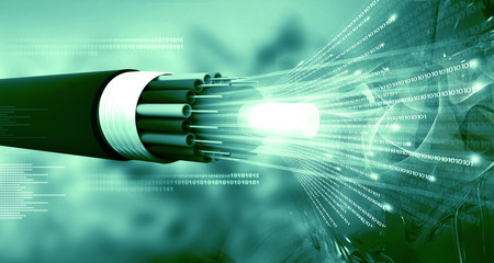 optical fiber cable with binary cods. 3d illustration .