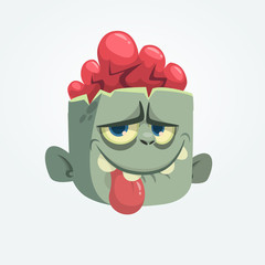 Cartoon zombie head talking. Halloween vector illustration