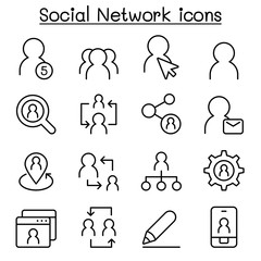 Wall Mural - Social Network icons in thin line style