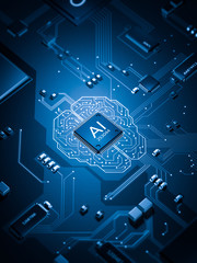 artificial Intelligence electronic circuit board future of technology 3d rendering