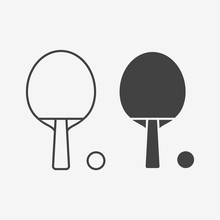 Table Tennis Bat And Ball Monochrome Icon. Vector Illustration.