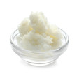 Shea butter in bowl on white background
