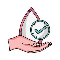 Sticker - hand blood drop to medical donation symbol