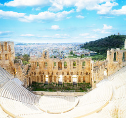 Fotomurales - cup of Herodes Atticus amphitheater of Acropolis, Athens, Greece, retro toned