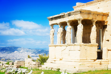 Fotomurales - facade of of Erechtheion temple in Acropolis of Athens, Greece, retro toned