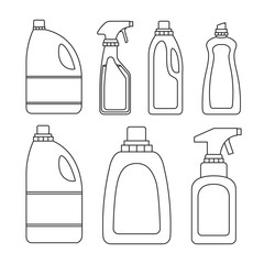 Wall Mural - white background of silhouette of set bottles cleaning items laundry