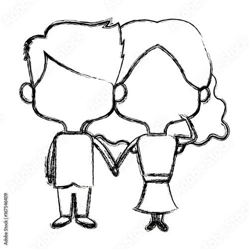 Cute Couple Bride And Groom Holding Hands Lovely Cartoon Vector