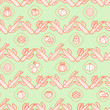 Horizontal striped of red outline cactus and succulents on pastel green background. Seamless pattern vector illustration.