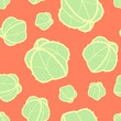 Succulent in pastel yellow outline and green plane on red background. Seamless pattern vector illustration.