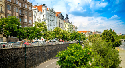 Wall Mural - Picturesque view of the Old Town with its ancient architecture in the summer, Prague, Czech Republic.