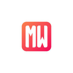 Initial letter MW, rounded letter square logo, modern gradient red color	
 
