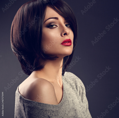 Beautiful Makeup Sexy Woman With Short Hair Style With Hot