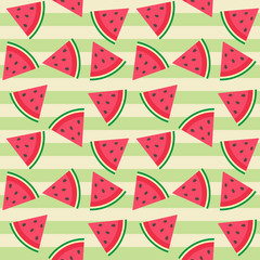 Fototapete - Cute seamless vector pattern with watermelon