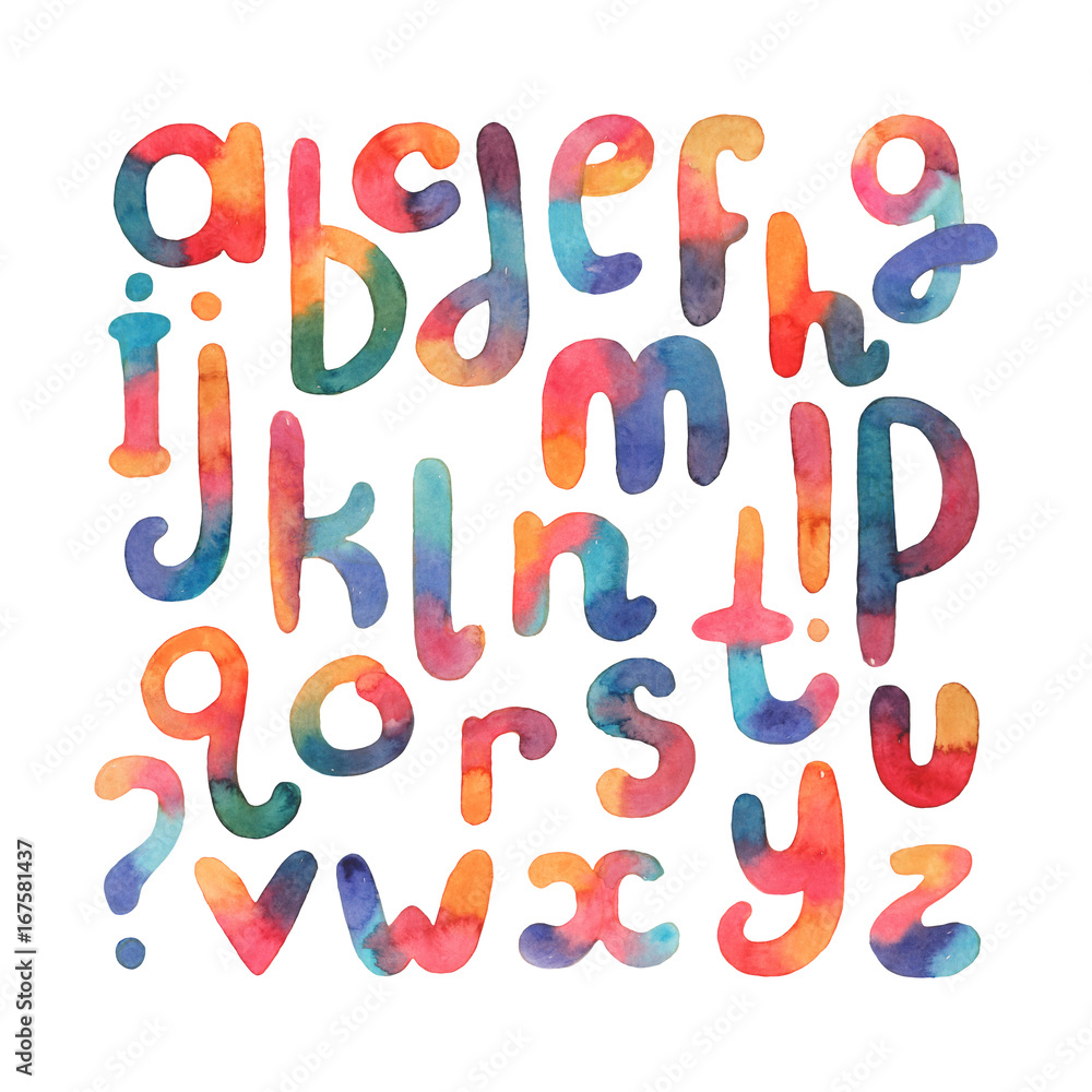 Large hand drawn watercolor font. Abc letters sequence from A to Z ...
