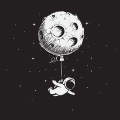 Wall Mural - astronaut flies with a moon