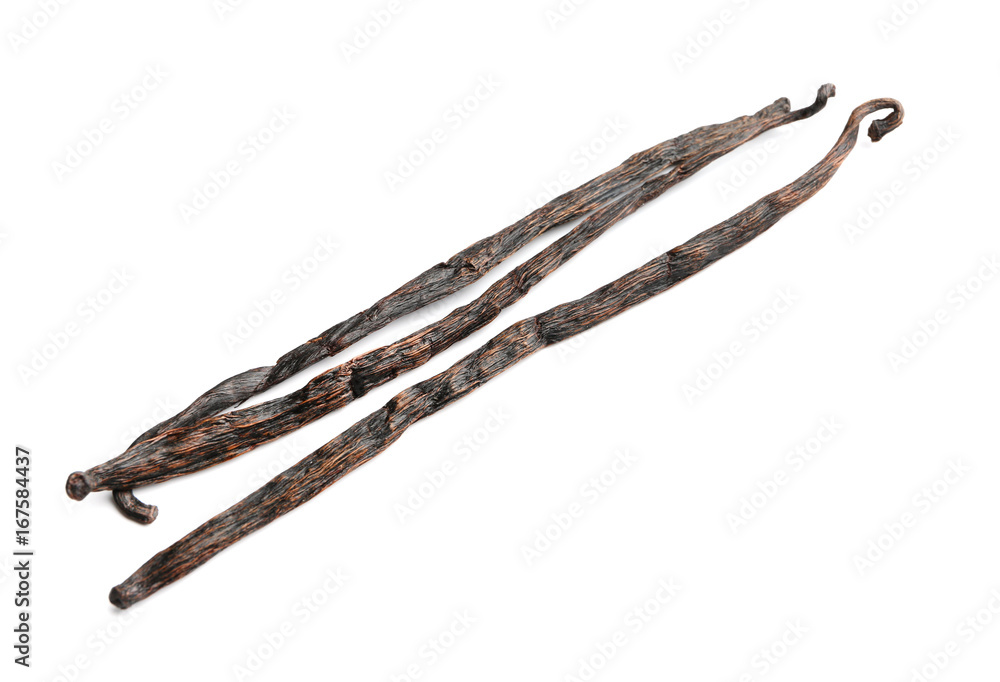 Vanilla pods on white background