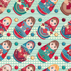 Wall Mural - Russian souvenir. Matryoshka - babushka doll. Seamless pattern. Vector